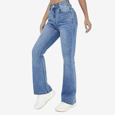 Edna | Højtaljet, Udslået Denim